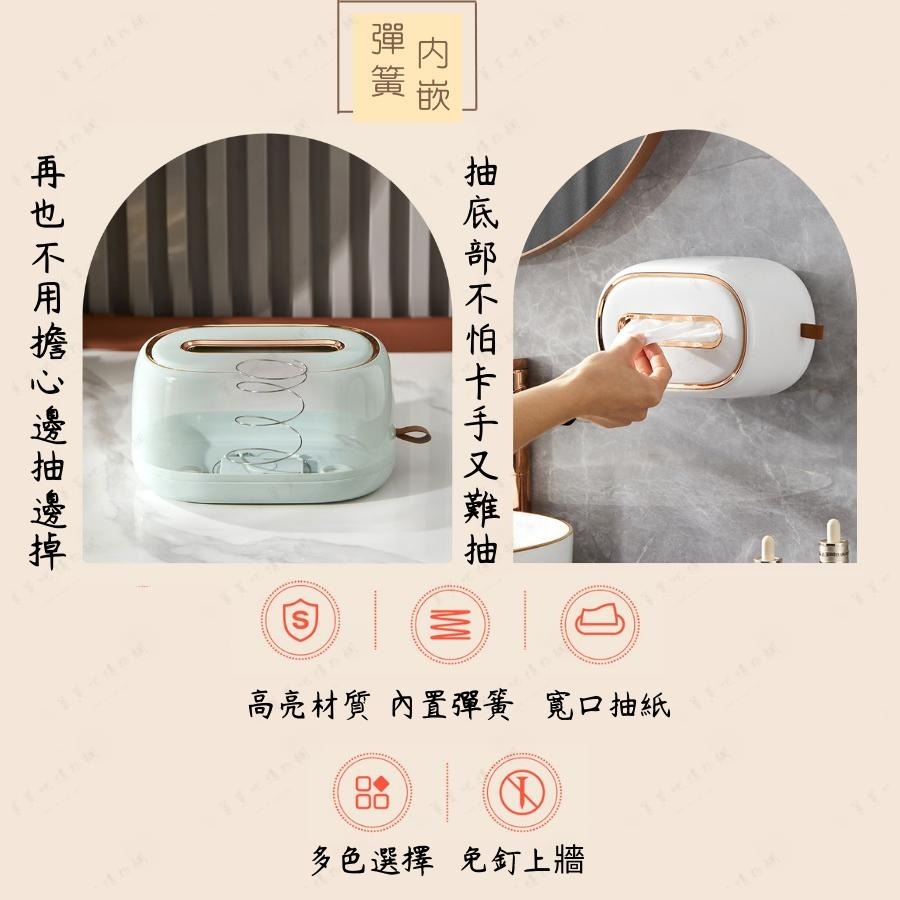 【台灣現貨】衛生紙盒 面紙盒 壁掛面紙盒 淺綠 面紙盒壁掛 衛生紙收納盒 彈簧面紙盒 輕奢風-細節圖2