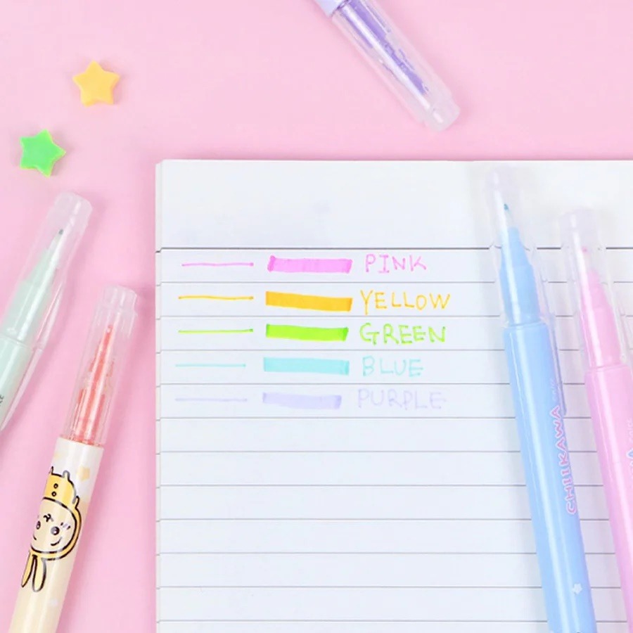 😉吉伊卡哇韓國螢光筆組 小掃把組 標記筆 桌上小掃把 雙頭螢光筆5色組-細節圖5