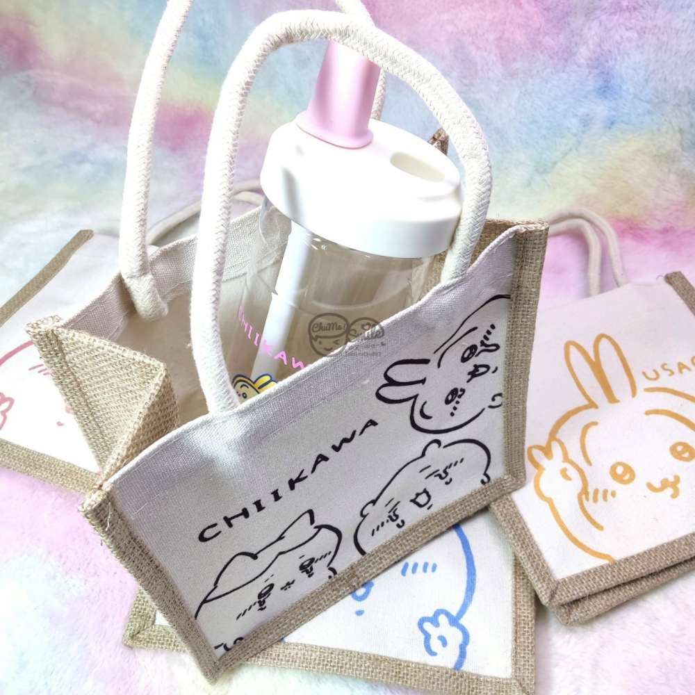 😉吉伊卡哇麻布袋 手提袋 小提袋 可愛提袋 台灣正版授權 小可愛 烏薩奇 小八貓 麻布提袋 CHIIKAWA-細節圖2