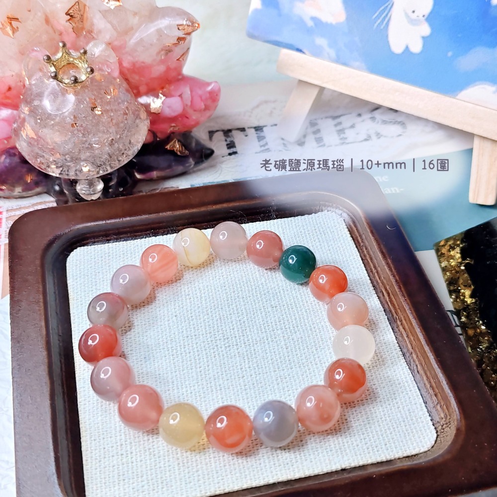 😉Ａ區設計款水晶手串水晶手鍊🔮草莓晶鹽源阿拉善白爆晶翡翠紫鋰輝藍蛋白石螢石粉晶 糖心瑪瑙 蜜蠟 碧璽 藍紋瑪瑙-規格圖4