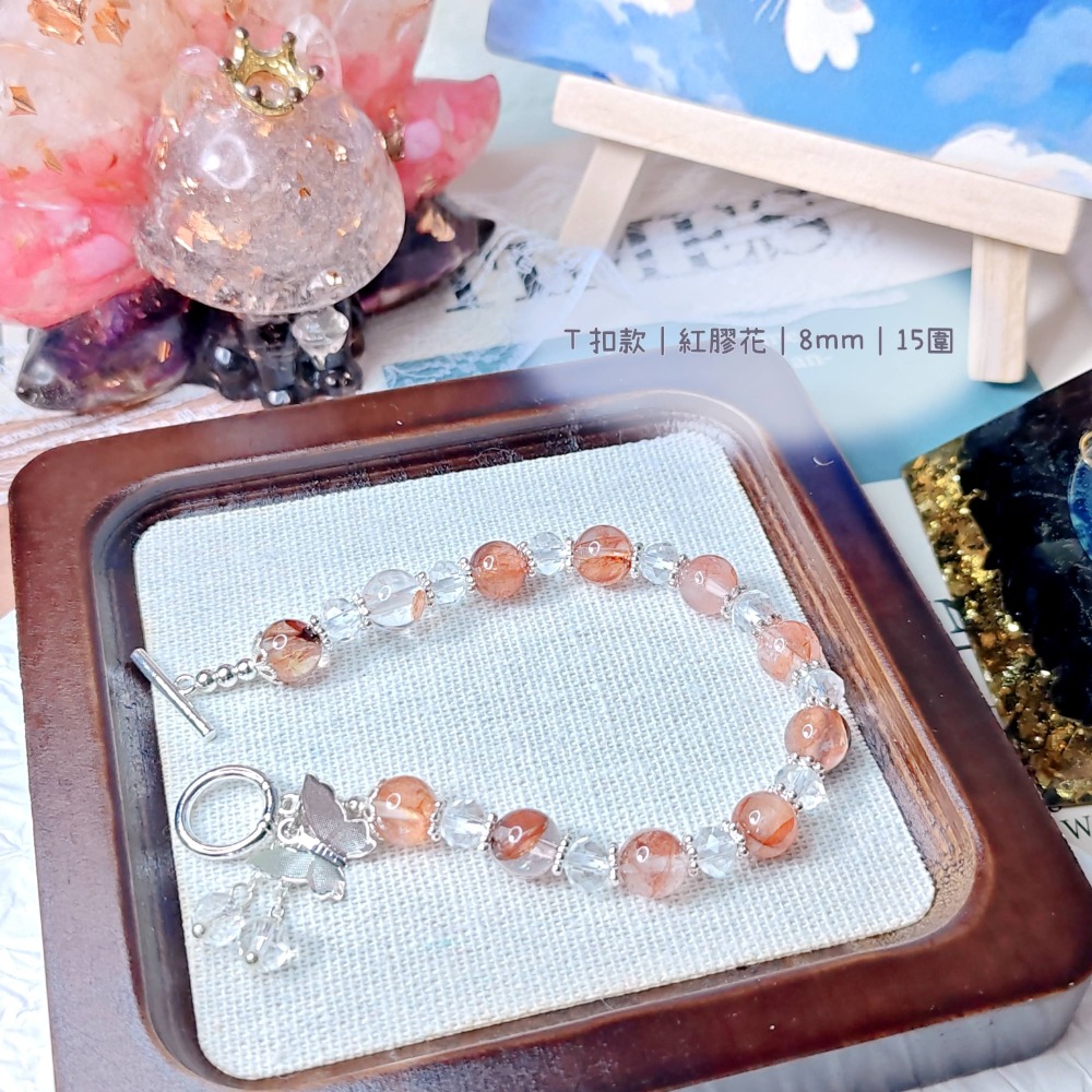 😉Ａ區設計款水晶手串水晶手鍊🔮草莓晶鹽源阿拉善白爆晶翡翠紫鋰輝藍蛋白石螢石粉晶 糖心瑪瑙 蜜蠟 碧璽 藍紋瑪瑙-規格圖4