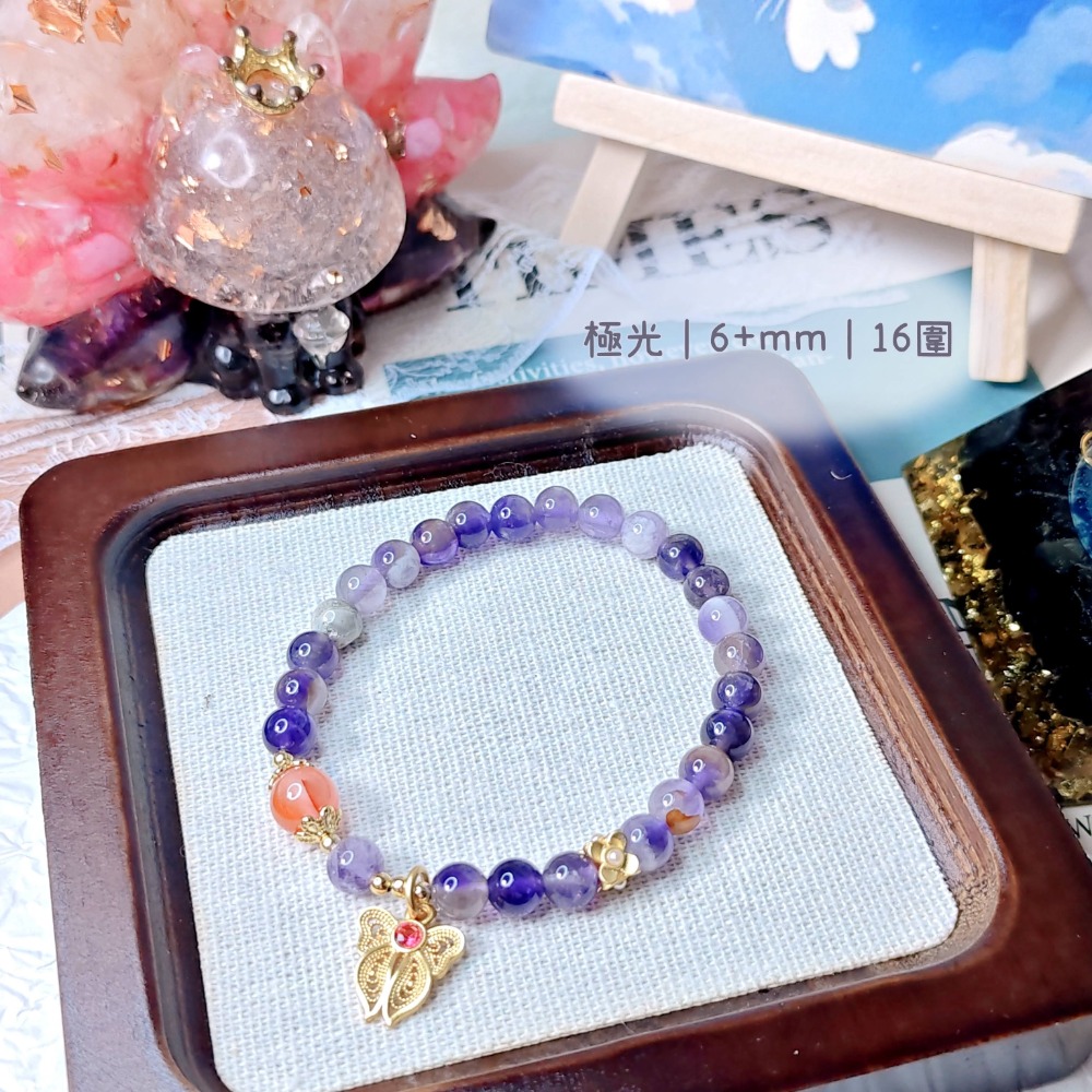 😉Ａ區設計款水晶手串水晶手鍊🔮草莓晶鹽源阿拉善白爆晶翡翠紫鋰輝藍蛋白石螢石粉晶 糖心瑪瑙 蜜蠟 碧璽 藍紋瑪瑙-規格圖4