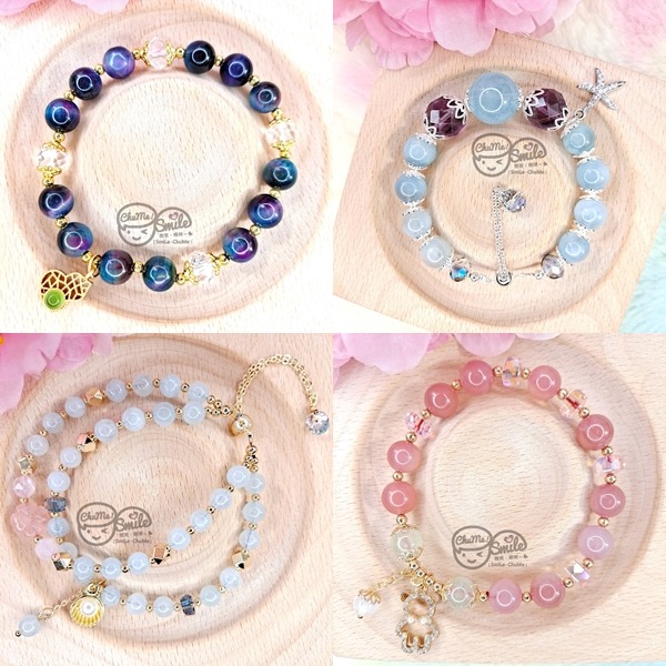 😉Ｂ區設計款水晶手串水晶手鍊🔮藍鳳羽天河石透石膏藍糖心摩根紫水晶鹽源瑪瑙 草莓晶 海藍寶 夢幻虎眼蜜蠟 銀曜石-細節圖4