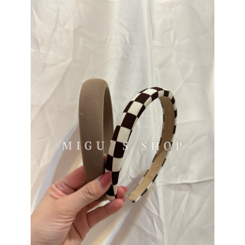 𝐌𝐈𝐆𝐔📷（現+預購） 秋冬海綿髮箍 高顏值髮箍 奶茶色 格紋髮箍 #D03001-細節圖3
