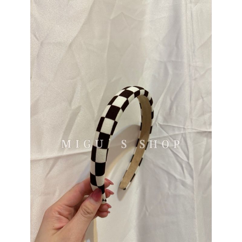 𝐌𝐈𝐆𝐔📷（現+預購） 秋冬海綿髮箍 高顏值髮箍 奶茶色 格紋髮箍 #D03001-細節圖6