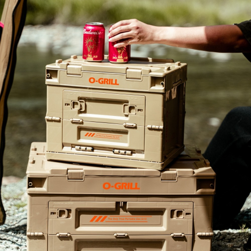 【O-GRILL品牌直營】O-Storage 摺疊側開收納箱50L 沙色