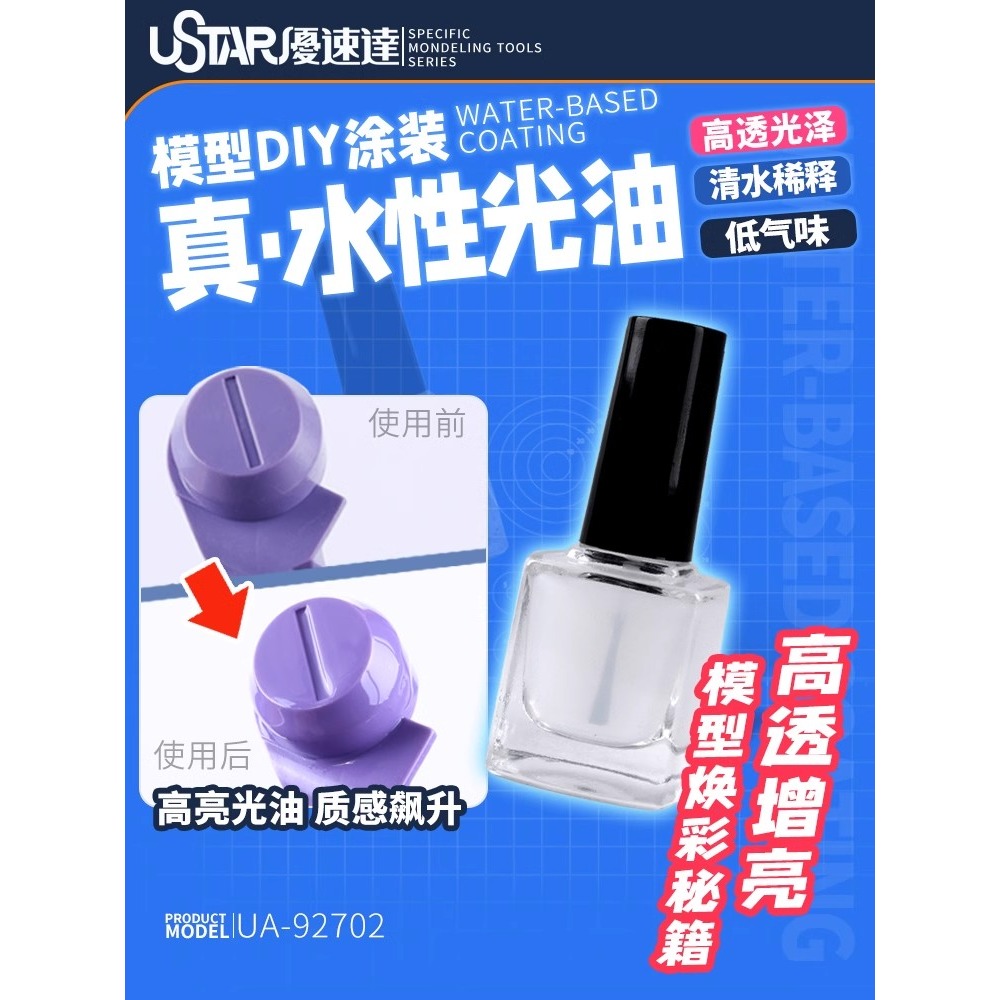 優速達真光油系列  手刷式亮光光油<透明件刮紋修復、水貼保護、零件亮面處理>-規格圖3