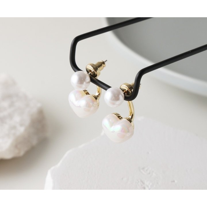 正韓耳環 立體珠心前後扣耳環o1對-細節圖2