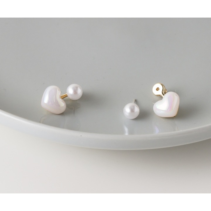 正韓耳環 立體珠心前後扣耳環o1對-細節圖3