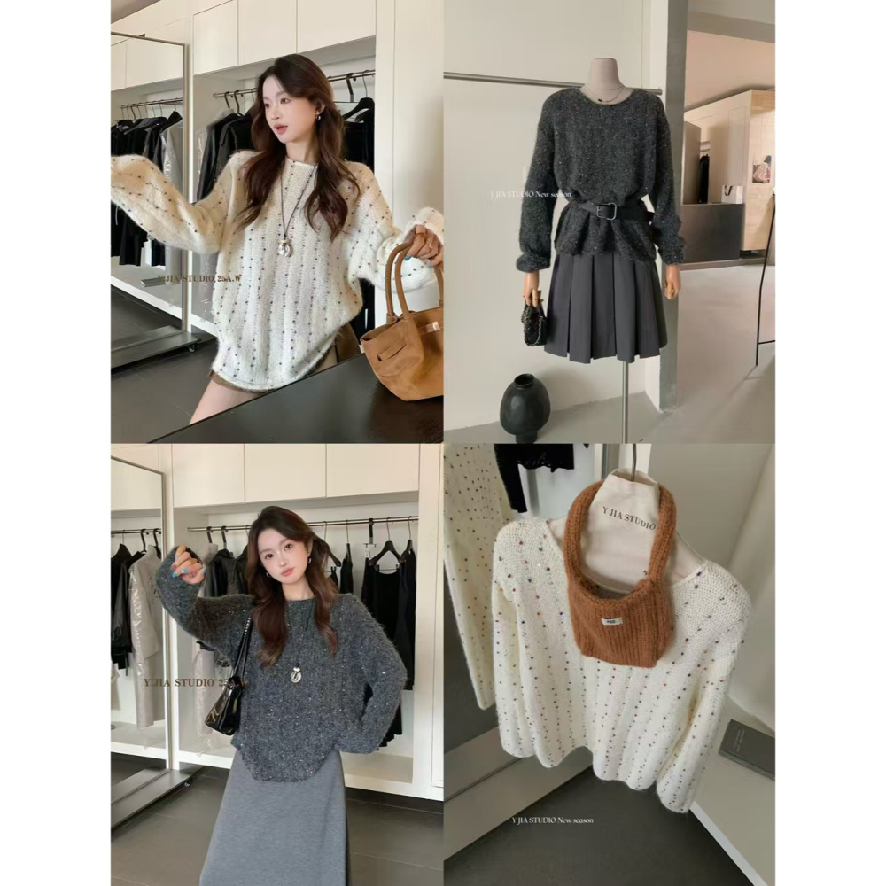 重工亮絲珠片寬鬆百搭針織-細節圖3