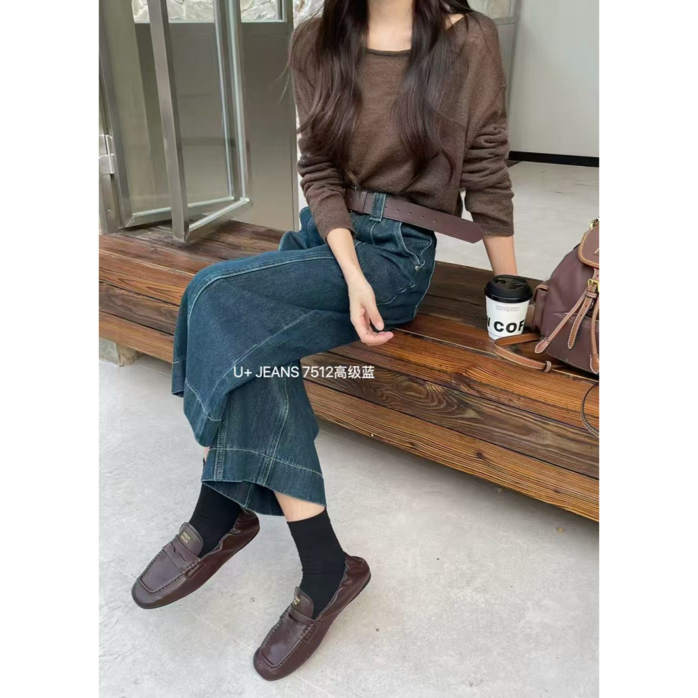 發財庫 爆火七分裤型獨特中線設計超靓水洗色牛仔裤（配腰带)-細節圖2