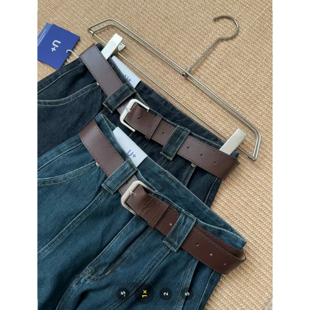 發財庫 爆火七分裤型獨特中線設計超靓水洗色牛仔裤（配腰带)-細節圖5