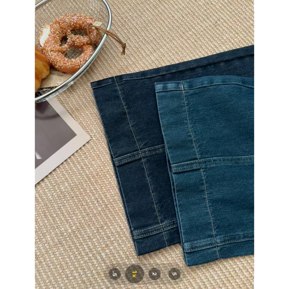 發財庫 爆火七分裤型獨特中線設計超靓水洗色牛仔裤（配腰带)-細節圖6