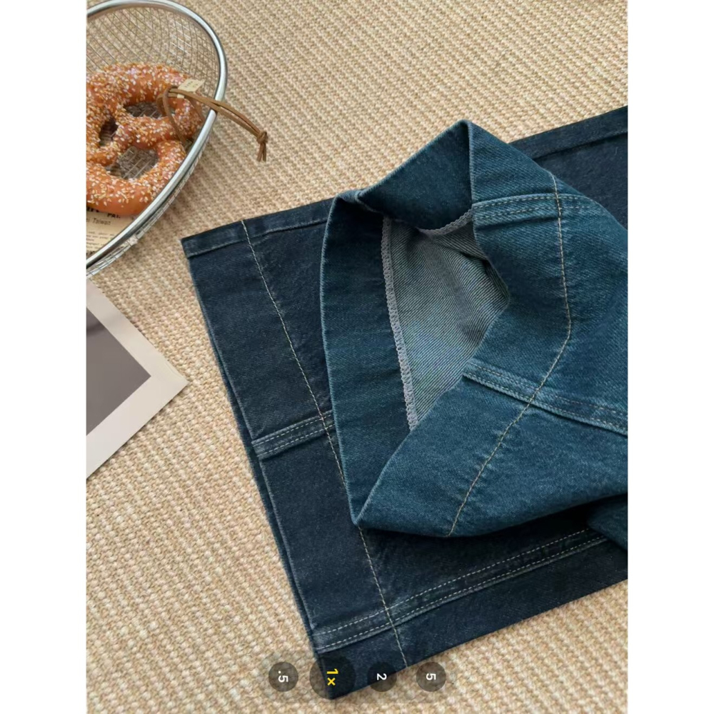 發財庫 爆火七分裤型獨特中線設計超靓水洗色牛仔裤（配腰带)-細節圖7