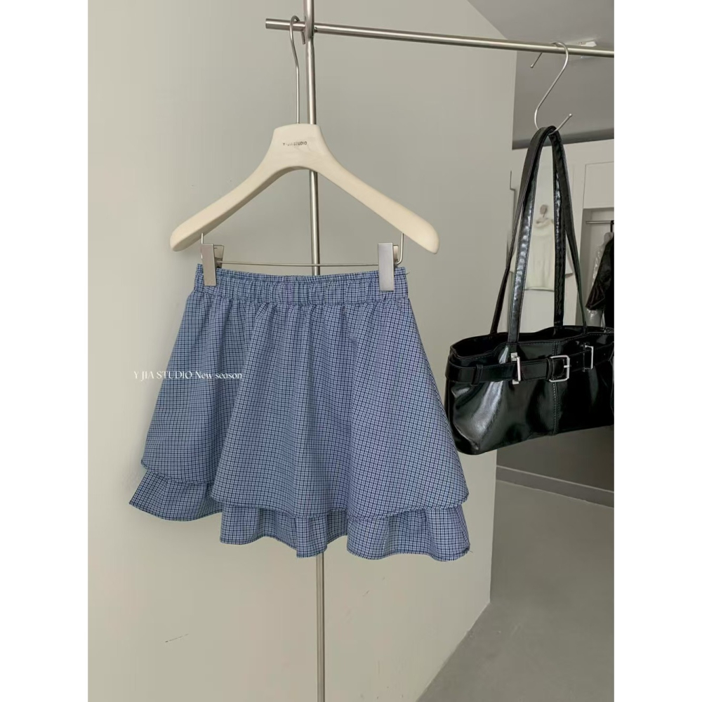 學院風木耳邊拼接減齡百搭毛衣+設計感a字格子半身裙套装-細節圖5