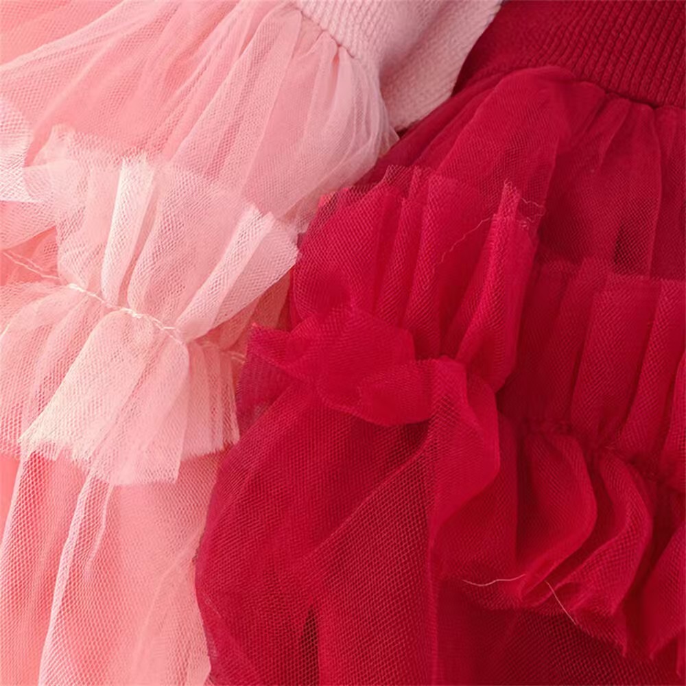 女嬰童網纱拼接長袖蝴蝶结公主連衣裙-細節圖3