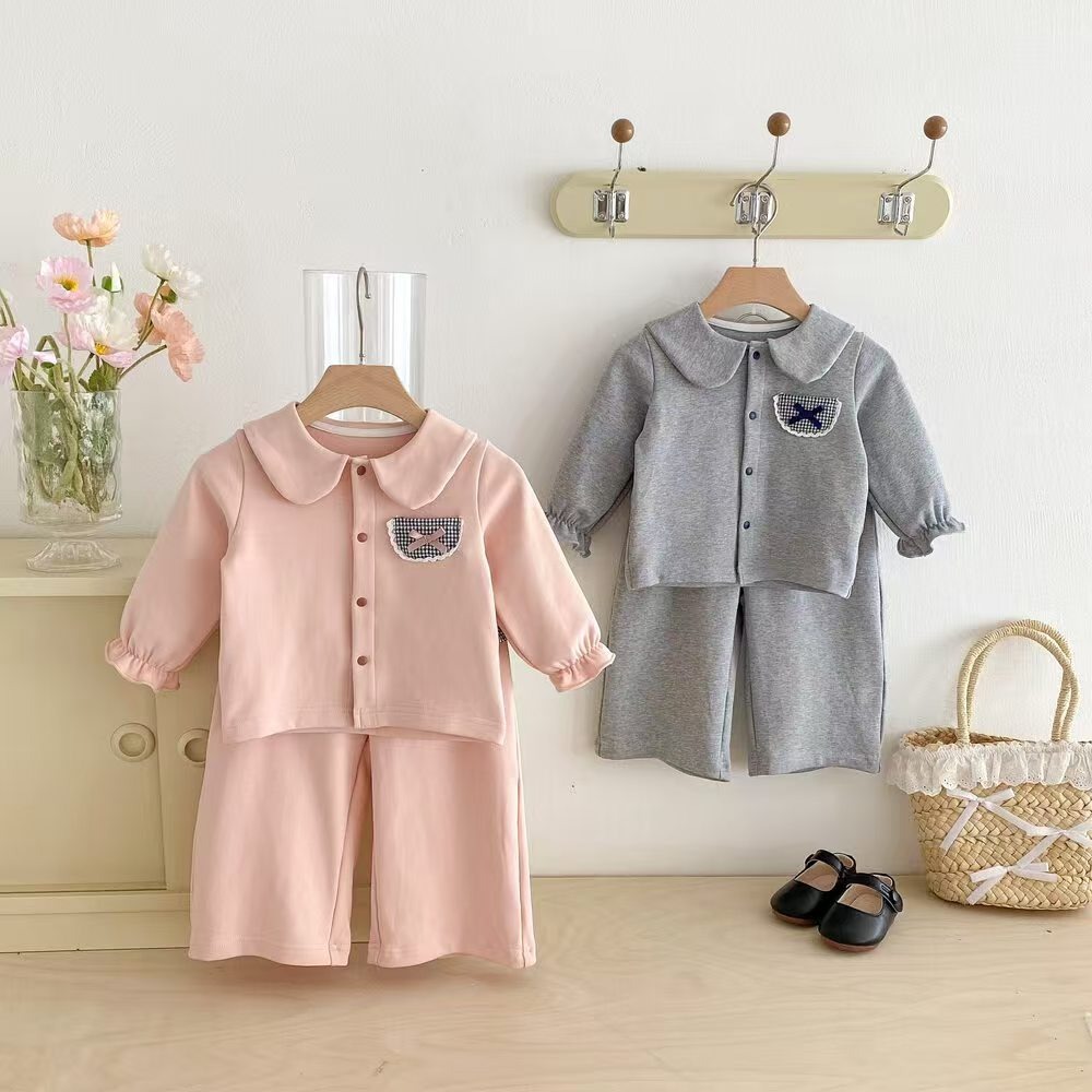 婴幼童蝴蝶结装飾外套+松緊腰舒適裤子套裝-細節圖4