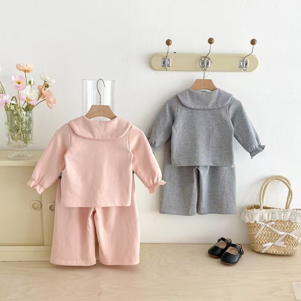 婴幼童蝴蝶结装飾外套+松緊腰舒適裤子套裝-細節圖5