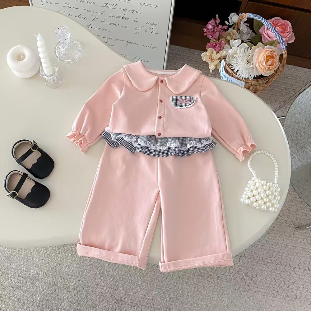 婴幼童蝴蝶结装飾外套+松緊腰舒適裤子套裝-細節圖6