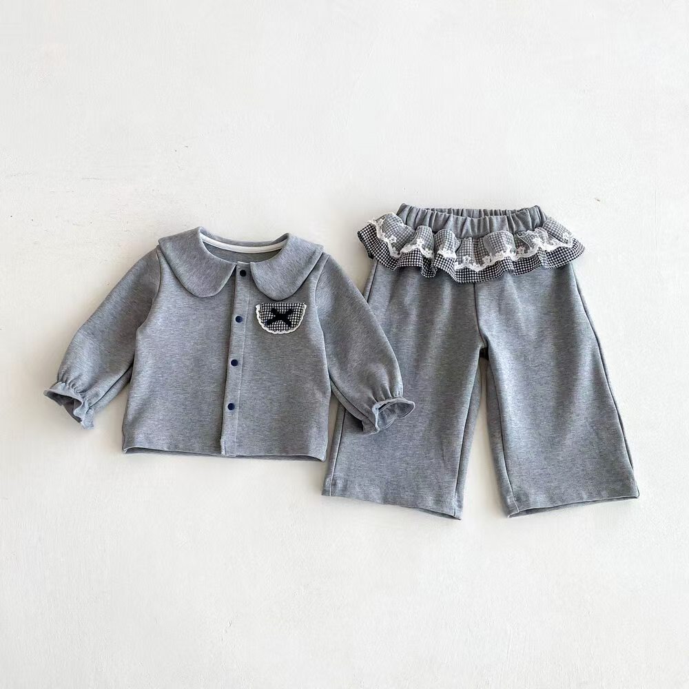 婴幼童蝴蝶结装飾外套+松緊腰舒適裤子套裝-細節圖8