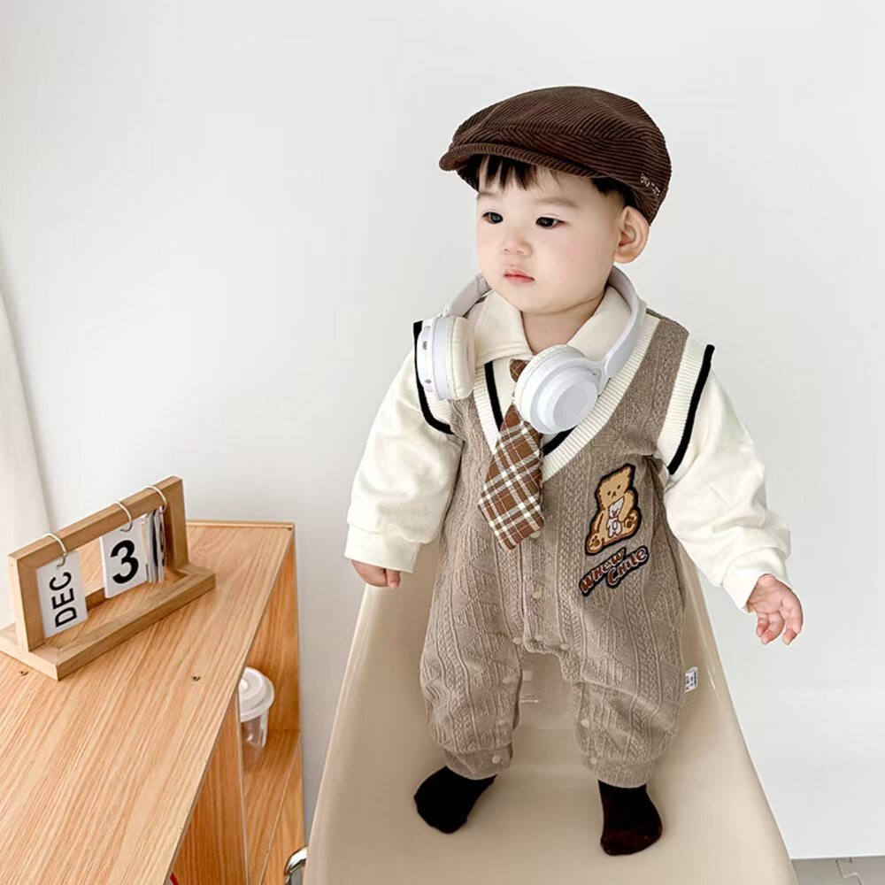 休閒韓系學院風假兩件寶寶外出服連體衣-細節圖4