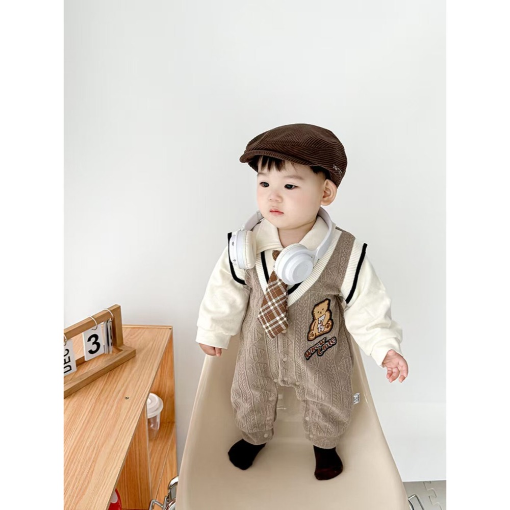 休閒韓系學院風假兩件寶寶外出服連體衣-規格圖7