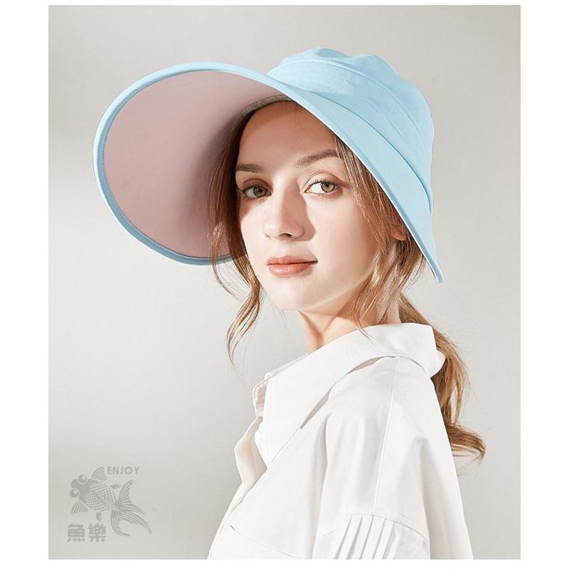 蝦皮店到店隔日配 電子發票【小魚嚴選防曬系列 】可折疊大帽沿防曬帽 大帽簷二合一防曬帽 蝴蝶結遮陽小臉-細節圖2