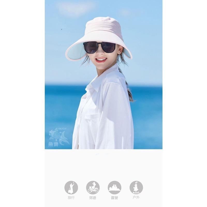 蝦皮店到店隔日配 電子發票【小魚嚴選防曬系列 】可折疊大帽沿防曬帽 大帽簷二合一防曬帽 蝴蝶結遮陽小臉-細節圖8