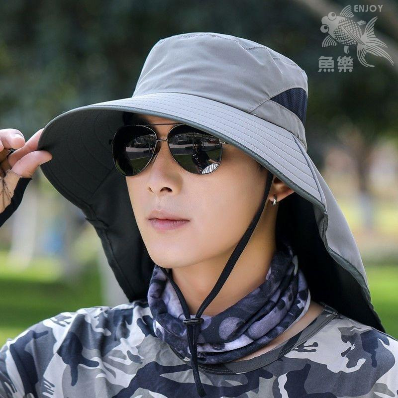 【小魚嚴選防曬系列  快速出貨】夏日必備三合一披肩防曬帽 披肩防曬帽 防曬帽 大帽沿遮陽帽-細節圖3