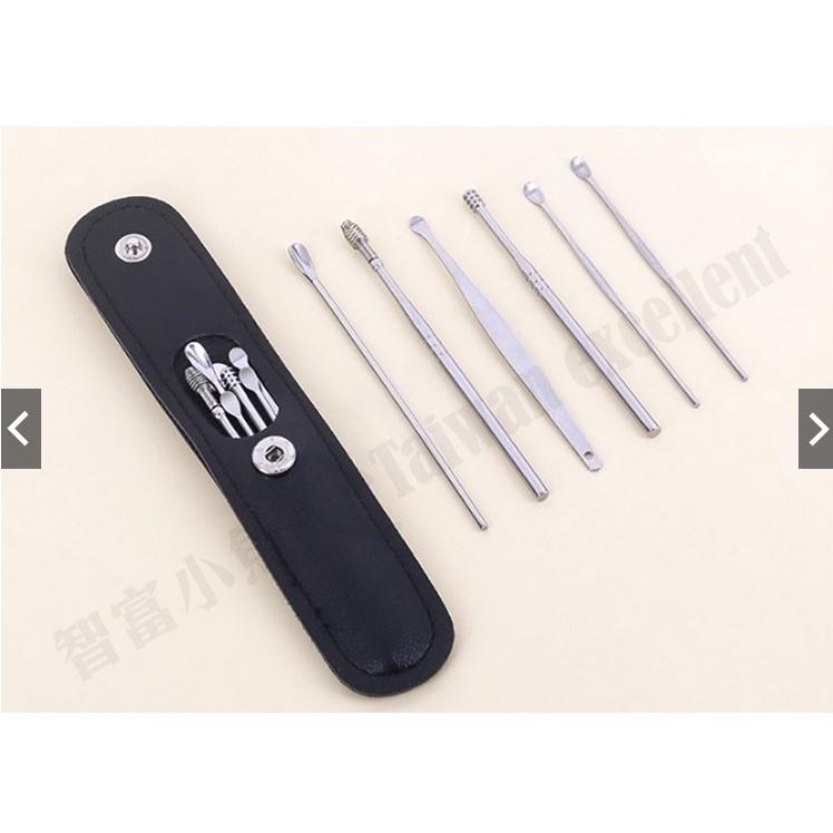 【生活家居 快速出貨 電子發票】不鏽鋼挖耳朵套組附收納套 六件組 耳扒 送禮 交換禮物 挖耳朵-細節圖5