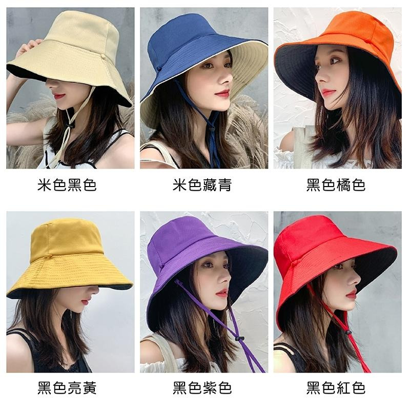 【小魚嚴選 防曬系列 】 雙色遮陽漁夫帽漁夫帽 大帽沿防曬 可折疊收納 漁夫帽 遮陽帽 海灘帽-細節圖3