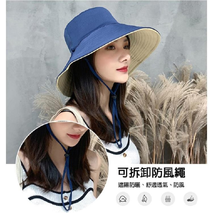 【小魚嚴選 防曬系列 】 雙色遮陽漁夫帽漁夫帽 大帽沿防曬 可折疊收納 漁夫帽 遮陽帽 海灘帽-細節圖6