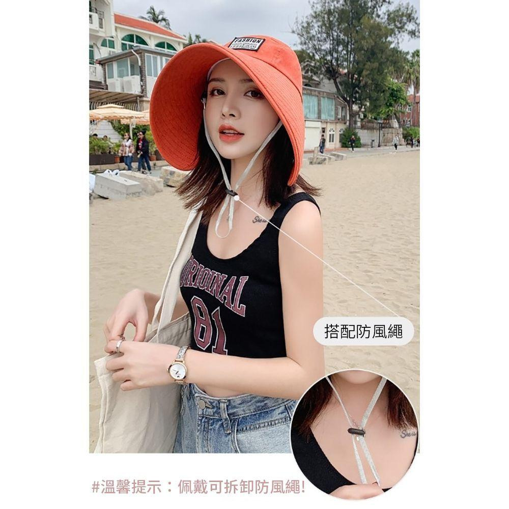 【小魚嚴選 防曬系列】日系優雅可折疊大帽沿防曬帽  附防風帶 可捲收納 修飾臉型-細節圖8