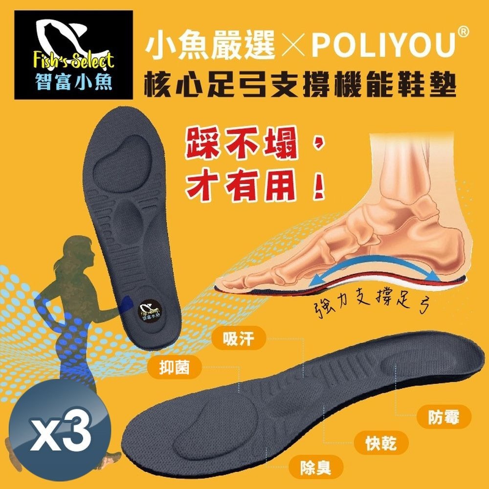 【7-ELEVEN門市團購】【多入組任選/免運】小魚嚴選POLIYOU核心足弓支撐抑菌鞋墊 扁平足足弓支撐/運動減壓-規格圖9