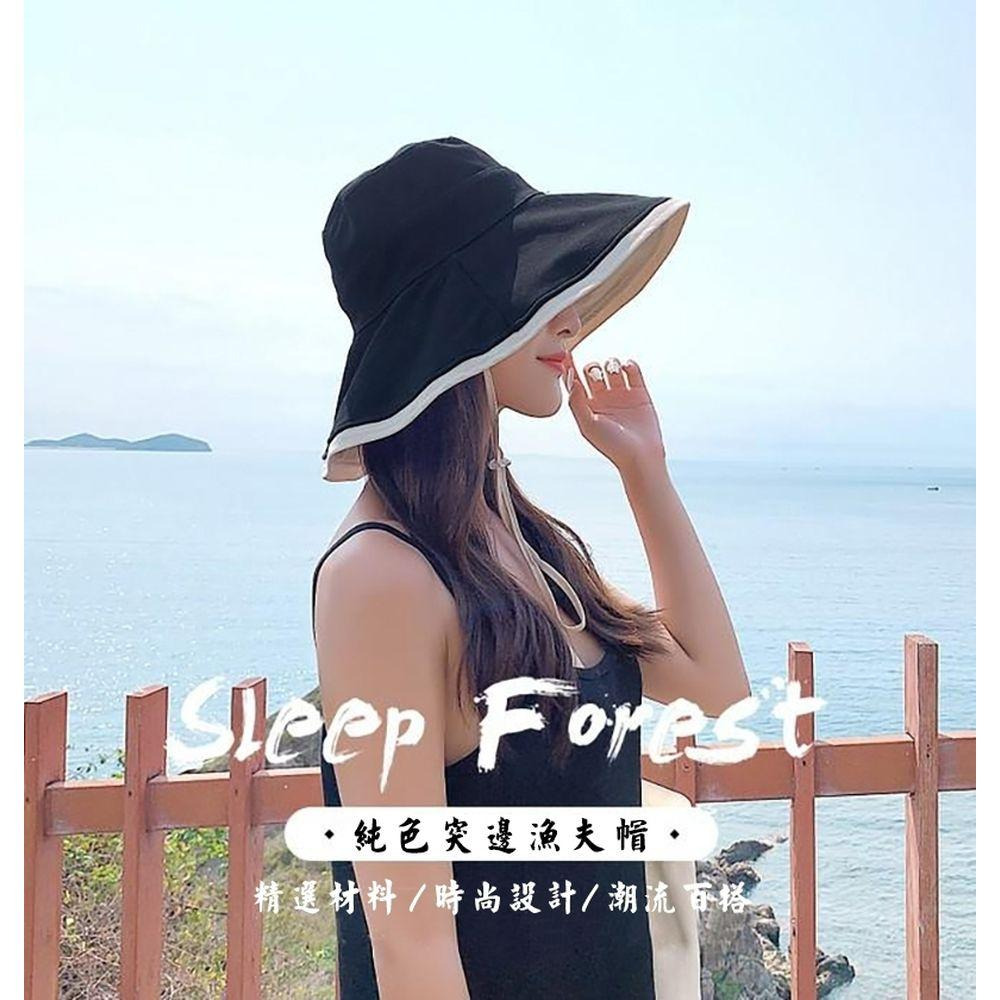 【小魚嚴選台灣現貨】夏日Chill超大帽沿漁夫帽附防風帶-細節圖2