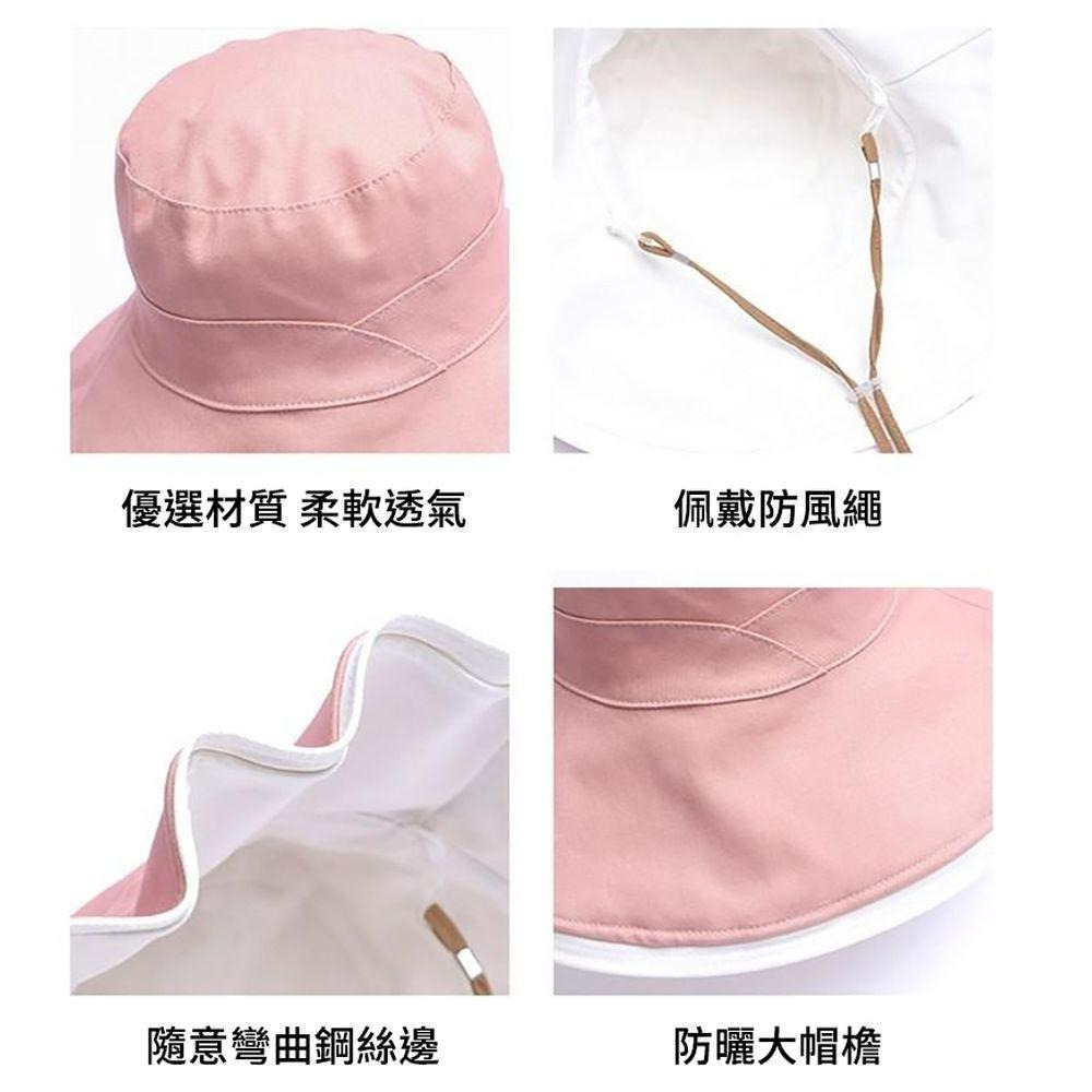 【小魚嚴選台灣現貨】夏日Chill超大帽沿漁夫帽附防風帶-細節圖3