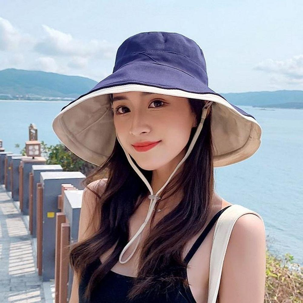 【小魚嚴選台灣現貨】夏日Chill超大帽沿漁夫帽附防風帶-細節圖6