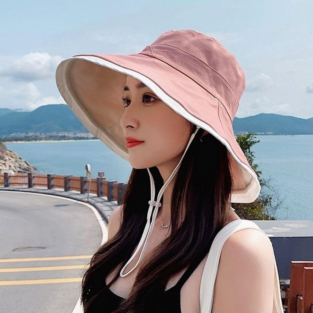 【小魚嚴選台灣現貨】夏日Chill超大帽沿漁夫帽附防風帶-細節圖7