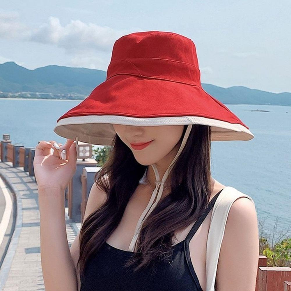 【小魚嚴選台灣現貨】夏日Chill超大帽沿漁夫帽附防風帶-細節圖8