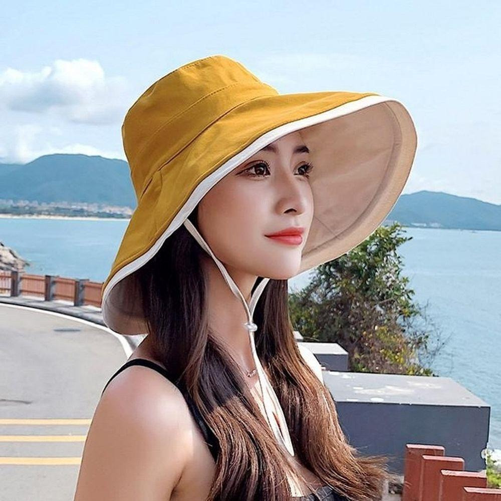 【小魚嚴選台灣現貨】夏日Chill超大帽沿漁夫帽附防風帶-細節圖9