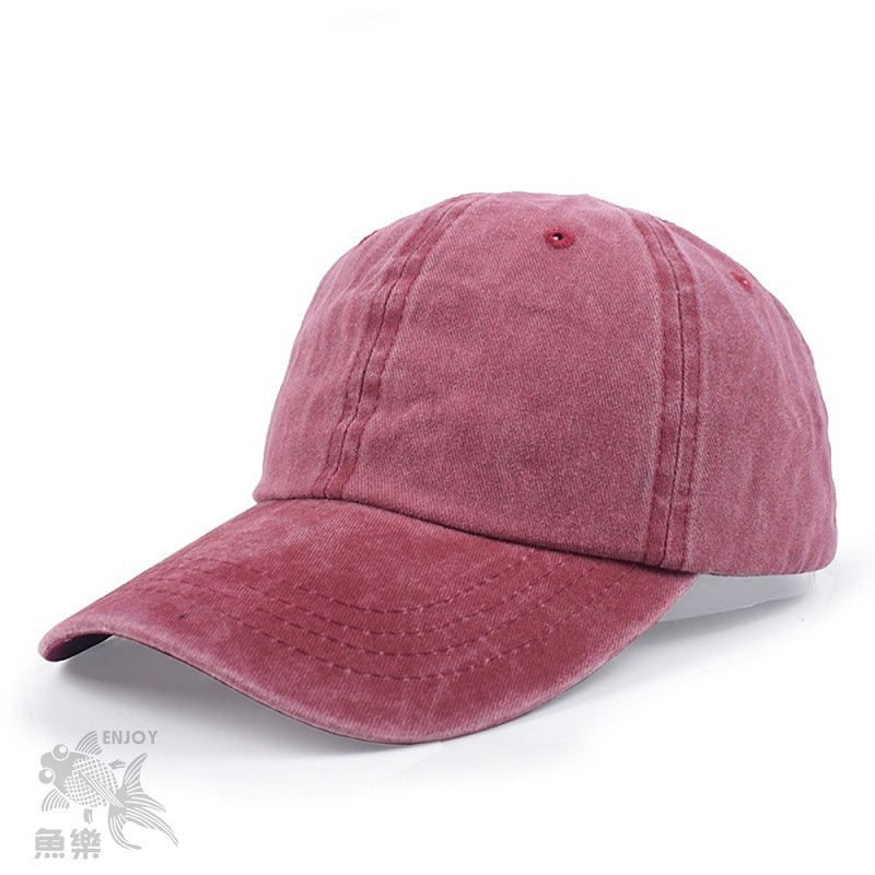 水洗做舊牛仔棒球帽紅色