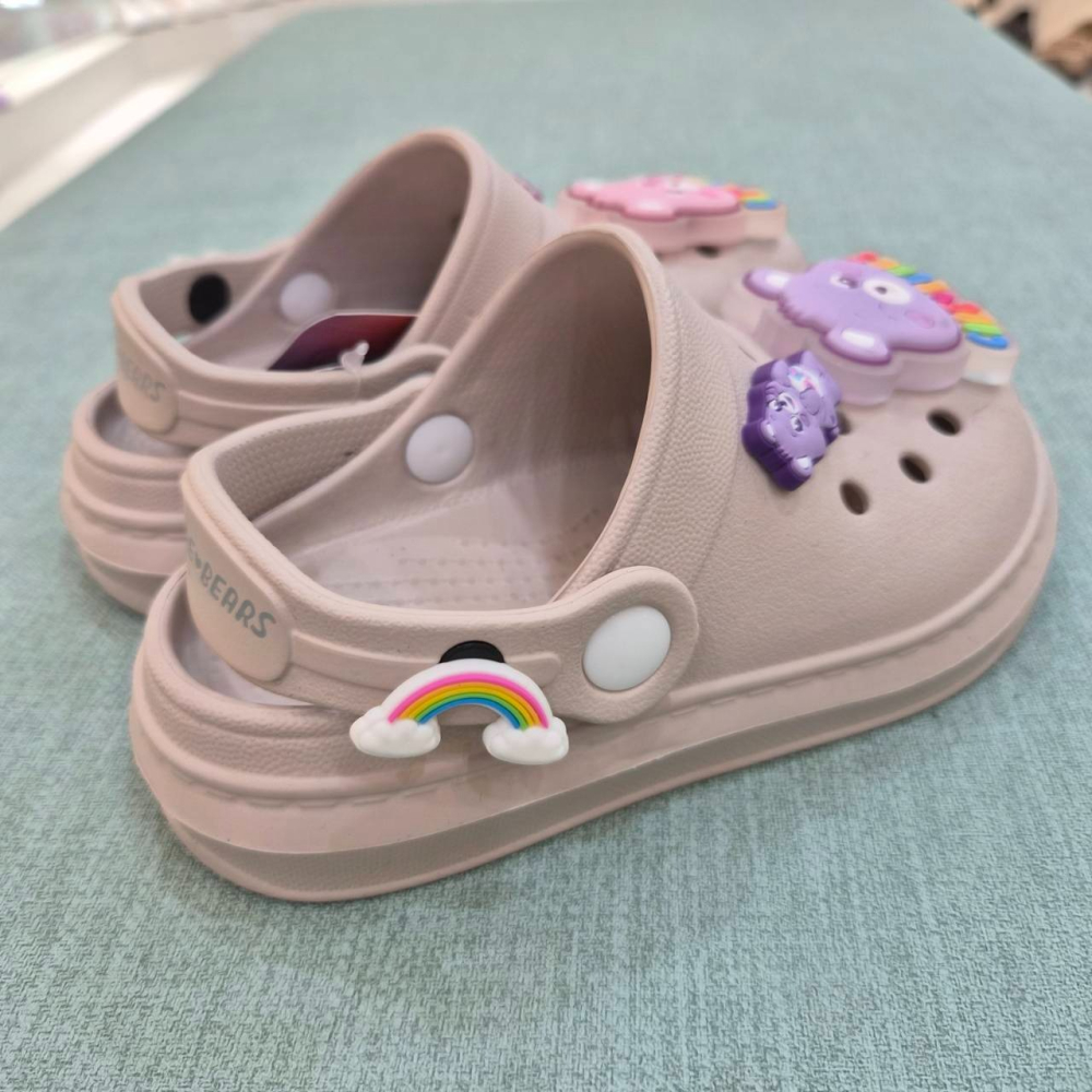 CAREBEARS 彩虹熊童鞋 女童 洞洞鞋 台灣製 正版 防水拖鞋 涼鞋 布希鞋 發亮 粉色 奶茶色 CB59993-細節圖4