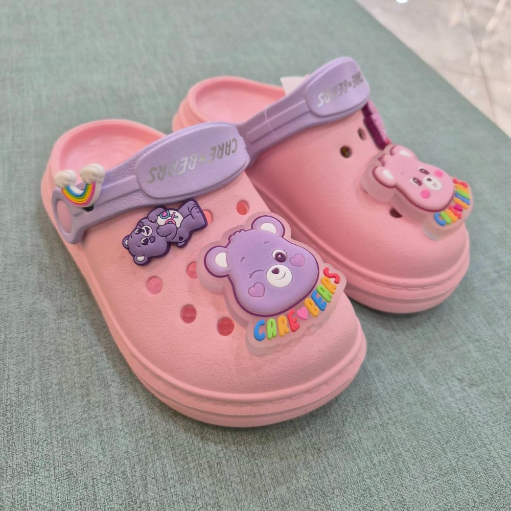 CAREBEARS 彩虹熊童鞋 女童 洞洞鞋 台灣製 正版 防水拖鞋 涼鞋 布希鞋 發亮 粉色 奶茶色 CB59993-規格圖9