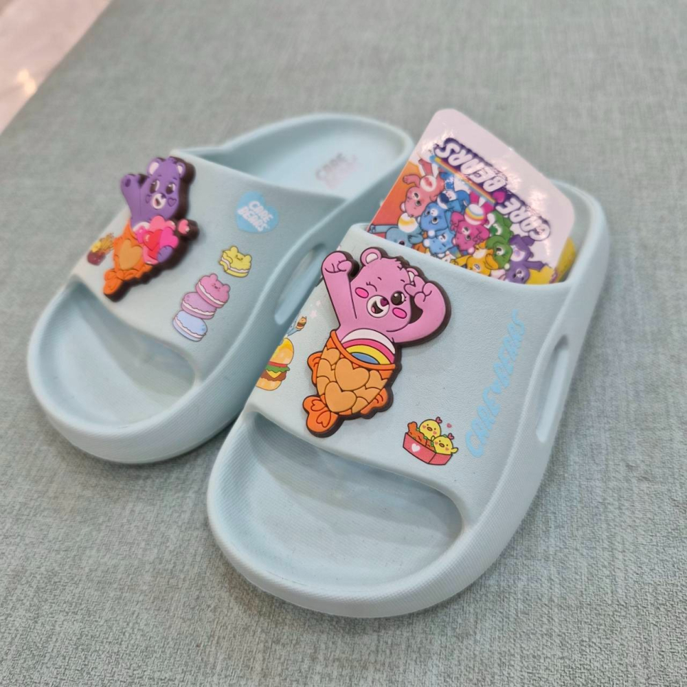 CAREBEARS 彩虹熊拖鞋 兒童拖鞋 防水拖鞋 台灣製 正版 女童拖鞋 大童 紫色 CB59815-細節圖3