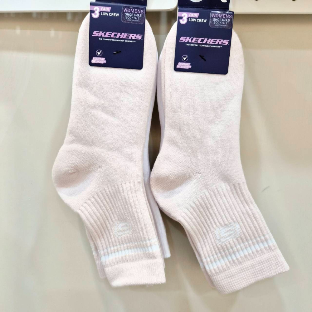 SKECHERS 女中筒襪 運動襪 三雙一組 粉色 奶茶色 白色 長襪 氣墊襪 S601827-細節圖2