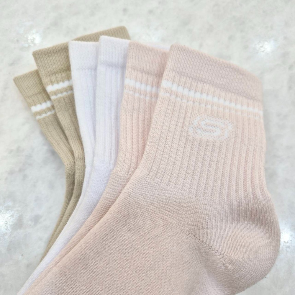 SKECHERS 女中筒襪 運動襪 三雙一組 粉色 奶茶色 白色 長襪 氣墊襪 S601827-規格圖6