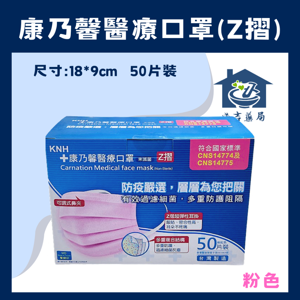 【成吉藥局】KNH 康那香 康乃馨醫療口罩 成人Z摺口罩 雙鋼印醫用口罩 19公分口罩-細節圖6