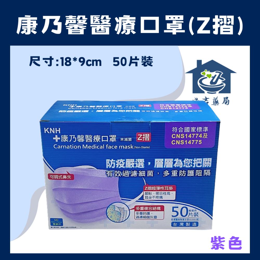 【成吉藥局】KNH 康那香 康乃馨醫療口罩 成人Z摺口罩 雙鋼印醫用口罩 19公分口罩-細節圖8