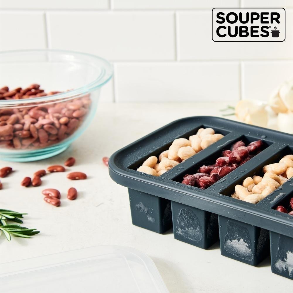 官方直營【Souper Cubes】 多功能食品級矽膠保鮮盒_曜石灰2件組(6格+10格)-細節圖5