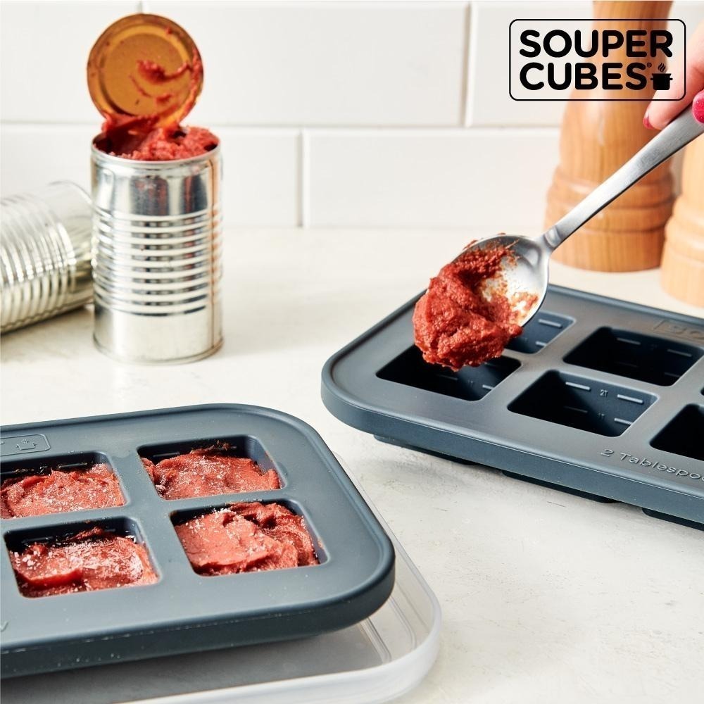 官方直營【Souper Cubes】 多功能食品級矽膠保鮮盒_曜石灰2件組(6格+10格)-細節圖9